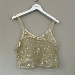 Anthropologie Naf Naf Top Sheer Floral Beige Nude Tank Top Sz M